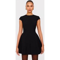 Black Cap Sleeve Mini Curved Shift Dress