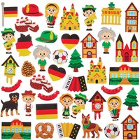 Germany Foam Stickers (Pack of 150) 30 Assorted German-Themed Designs, Sizes 20mm-50mm, Educational Crafts