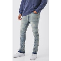 Vaqueros Pitillo De Campana Desteñidos Con Pinzas, Azul