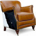 Vintage Tan Leather &amp; Cowhide Tub Chair | Rustic Western Accent Armchair