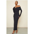 Black Fold Detail Ruched Sleeve Maxi Dress