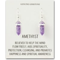 Amethyst Gemstone Drop Earrings with Quote Card