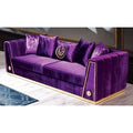 Casa Padrino Luxus Couch Lila / Gold 260 x 90 x H. 76 cm - Edles Wohnzimmer Sofa mit dekorativen Kissen - Luxus MÃ¶bel