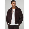Oversized Fit Cord Collared Contrast Lining Bomber Jacket, Brown