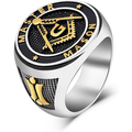 Chevalière franc-maçonne bicolore en argent sterling pour homme