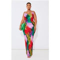 Plus Printed Plisse Cowl Neck Maxi Dress