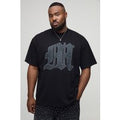 Plus Oversized Rhinestone M Printed T-Shirt, Negro