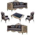Casa Padrino Luxus Barock Wohnzimmer Set Blau / Silber / Gold - 2 Sofas & 2 Sessel & 1 Couchtisch - Prunkvolle Barock Wohnzimmer MÃ¶bel