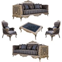 Casa Padrino Luxus Barock Wohnzimmer Set Blau / Silber / Gold - 2 Sofas & 2 Sessel & 1 Couchtisch - Prunkvolle Barock Wohnzimmer MÃ¶bel