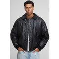 Oversized Boxy Textured Pu Borg Collar Bomber Jacket, Negro