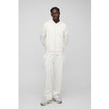 Conjunto Básico De Pantalón Recto Y Sudadera Con Capucha Ligera Y Cremallera, Cream