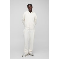 Conjunto Básico De Pantalón Recto Y Sudadera Con Capucha Ligera Y Cremallera, Cream