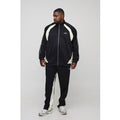 Plus Embroidered Zip Up Sports Gusset Tracksuit, Negro
