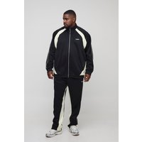 Plus Embroidered Zip Up Sports Gusset Tracksuit, Negro