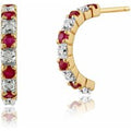 Classic Round Ruby & Diamond Half Hoop 9ct Gold Earrings