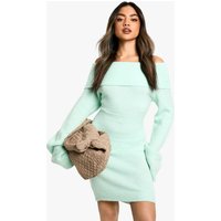 Vestido Jersey Mini De Canalé Con Escote Bardot, Verde