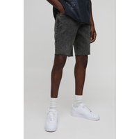 Pantalón Corto Vaquero Recto Con Bajo Sin Acabar Y Lavado A La Piedra, Gris