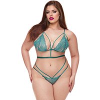 Baci Twilight Petals Green Lace Bra And Thong Set Queen