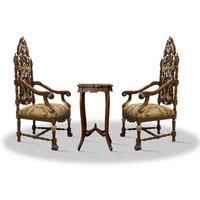 Casa Padrino Barock Thronstuhl Set mit Beistelltisch - Luxus Edition