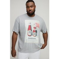Plus Oversized Heinz Tomato Ketchup License Print Washed T-Shirt, Gris