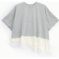 Kurzes T-Shirt mit asymmetrischer Spitzenkante