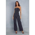 Womens Seam Detail Bandeau Denim Jumpsuit - washed black - 12, Washed Black