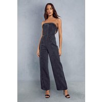 Womens Seam Detail Bandeau Denim Jumpsuit - washed black - 12, Washed Black