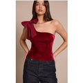 Burgundy Asymmetric Velvet Sequin Bow Detail Long Top