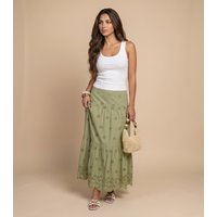 Urban Bliss Broderie Maxi Skirt Sage 12