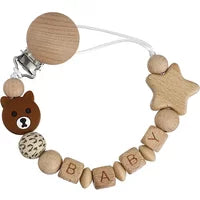 Custom Personalized Name Pacifier Clips Chains Wood Silicone Beads Newborn Dummy Nipple Holder Chain Teething Toys Chew Gift