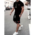 Summer Men's Casual Loose-Fit Short-Sleeve T-Shirt Set With Bull Head Print Men's Streetwear Crew Neck Short-Sleeve T-Shirt Suit