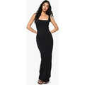 Vestido Maxi De Algodón Con Escote En U, Negro