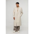 Oversized Longline Double Breasted Collarless Melton Overcoat, Cream