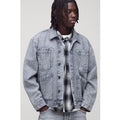 Regular Fit Multi Pocket Denim Harrington Jacket, Gris