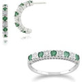 Classic Round Emerald & Diamond Half Hoop Earrings & Half Eternity Ring Set in 9ct White Gold