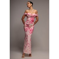 Goddiva Printed Cowl Neck Pleated Waist Maxi Dress - Blush Pink
