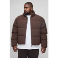 Plus Man Boxy Fit Funnel Neck Puffer Coat, Brown