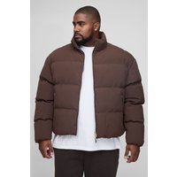 Plus Man Boxy Fit Funnel Neck Puffer Coat, Brown