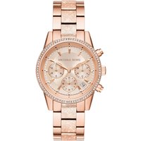 Michael Kors MK6598 Ritz Ladies Quartz Chronograph Watch - 37mm Stainless Steel, Water-Resistant, Luxury Rose Dial | Wowcher
