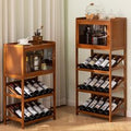 Solid Bamboo Wine Rack 3/4-Tier Floor Freestanding Storage Wines Holder Display Wobble-Free Shelves for Kitchen Bar