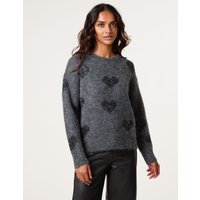 Jumper With Sparkly Hearts - S/M / GREY