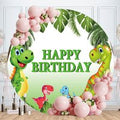 Aperturee Cartoon Dinosaur Happy Birthday Green Round Backdrops for Boy
