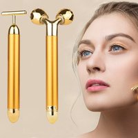Yeamon 2 in 1 Face Massager Golden Facial Electric 3D Roller and T Shape Arm Eye Nose Massager Skin Care Tools