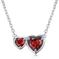 Natural Red Garnet Gem 925 Sterling Silver Side By Side Hearts Necklace