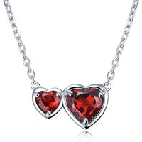 Natural Red Garnet Gem 925 Sterling Silver Side By Side Hearts Necklace