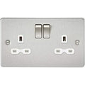 KnightsBridge 13A 2G DP Switched Flat Plate Socket - Brushed Chrome - White Inserts