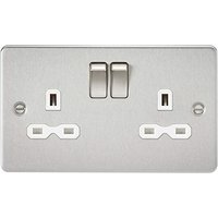 KnightsBridge 13A 2G DP Switched Flat Plate Socket - Brushed Chrome - White Inserts