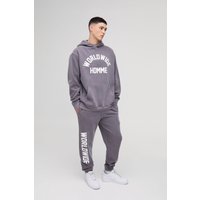 Chándal Oversize Worldwide Desteñido Con Capucha Y Estampado Homme, Brown
