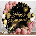 Round Gold Glitter Balloon Happy Retirement Backdrop - Aperturee
