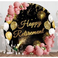 Round Gold Glitter Balloon Happy Retirement Backdrop - Aperturee
